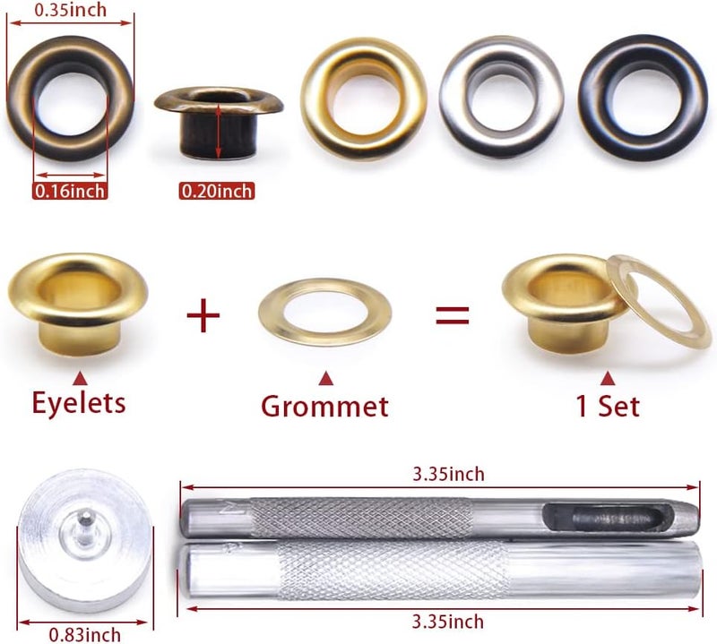 SEMINI Grommet Kit 800 Sets Gronmets Eyelets with 3 Pieces Install Tool Kit, 4 Colors - Image 2